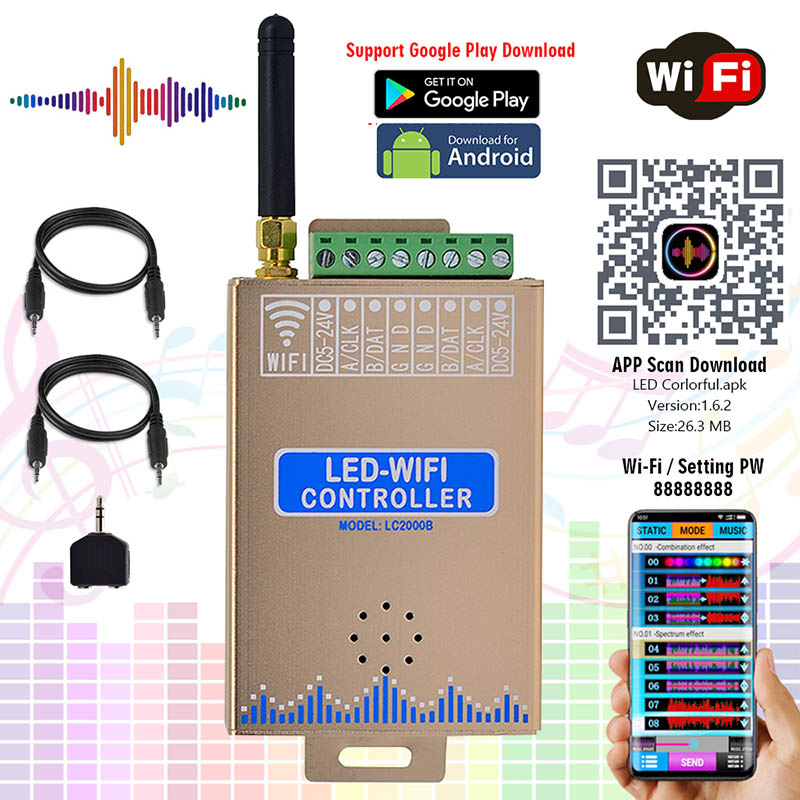 LC-2000B SPI LED WIFI Music Controller, APP Support Input Content LC-2000B SPI LED WIFI Music Controller, APP Support Input Content